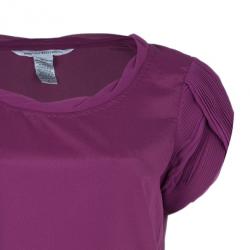 Pre Owned Diane Von Furstenberg Clemence Pleated Sleeve Fuchsia Top M