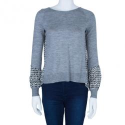 Diane Von Furstenberg Austine Grey Printed Sweater Top S