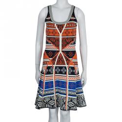 Pre Owned Diane Von Furstenberg Multicolor Jacquard Knit Fitted Flared Ilsa Dress M