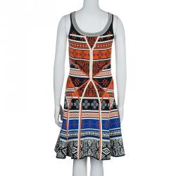 Pre Owned Diane Von Furstenberg Multicolor Jacquard Knit Fitted Flared Ilsa Dress M