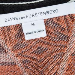 Pre Owned Diane Von Furstenberg Multicolor Jacquard Knit Fitted Flared Ilsa Dress M