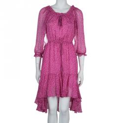 Pre Owned Diane Von Furstenberg Pink Printed Chiffon Long Sleeve Camila Dress S