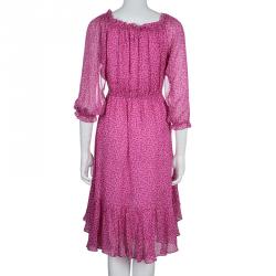 Pre Owned Diane Von Furstenberg Pink Printed Chiffon Long Sleeve Camila Dress S