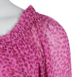 Pre Owned Diane Von Furstenberg Pink Printed Chiffon Long Sleeve Camila Dress S