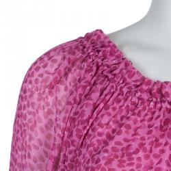 Pre Owned Diane Von Furstenberg Pink Printed Chiffon Long Sleeve Camila Dress S
