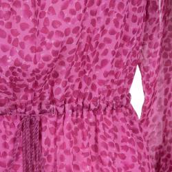 Pre Owned Diane Von Furstenberg Pink Printed Chiffon Long Sleeve Camila Dress S
