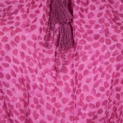 Pre Owned Diane Von Furstenberg Pink Printed Chiffon Long Sleeve Camila Dress S