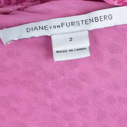 Pre Owned Diane Von Furstenberg Pink Printed Chiffon Long Sleeve Camila Dress S