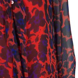 Pre Owned Diane Von Furstenberg Red Silk Floral Print Ruffle Detail Reese Blouse M