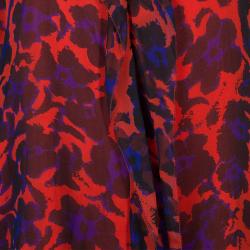 Pre Owned Diane Von Furstenberg Red Silk Floral Print Ruffle Detail Reese Blouse M