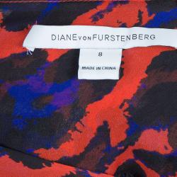 Pre Owned Diane Von Furstenberg Red Silk Floral Print Ruffle Detail Reese Blouse M