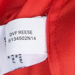 Pre Owned Diane Von Furstenberg Red Silk Floral Print Ruffle Detail Reese Blouse M
