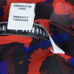 Pre Owned Diane Von Furstenberg Red Silk Floral Print Ruffle Detail Reese Blouse M