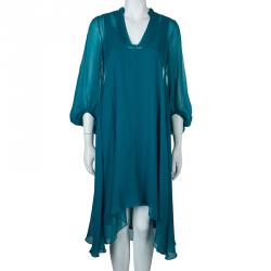 Pre Owned Diane Von Furstenberg Teal Chiffon Overlay Asymmetric Kipling Dress S
