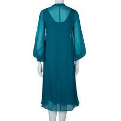 Pre Owned Diane Von Furstenberg Teal Chiffon Overlay Asymmetric Kipling Dress S