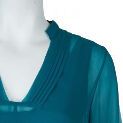 Pre Owned Diane Von Furstenberg Teal Chiffon Overlay Asymmetric Kipling Dress S