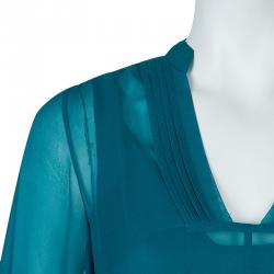 Pre Owned Diane Von Furstenberg Teal Chiffon Overlay Asymmetric Kipling Dress S