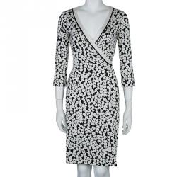 Pre Owned Diane Von Furstenberg Monochrome Vanessa Wrap Dress S