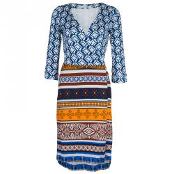 Pre Owned Diane Von Furstenberg Multicolor Printed New Julian Two Desert Band Wrap Dress S