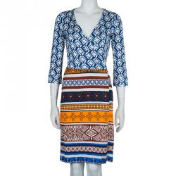 Pre Owned Diane Von Furstenberg Multicolor Printed New Julian Two Desert Band Wrap Dress S