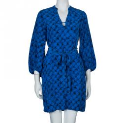 Pre Owned Diane Von Furstenberg Tanyana Blue Silk Dress S