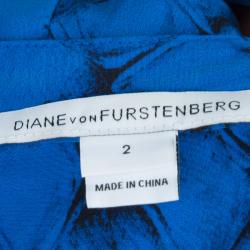 Pre Owned Diane Von Furstenberg Tanyana Blue Silk Dress S