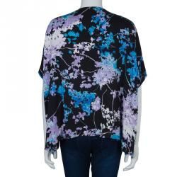 Pre Owned Diane Von Furstenberg Black Floral Print Oversized Kora Silk Blouse XS