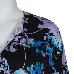 Pre Owned Diane Von Furstenberg Black Floral Print Oversized Kora Silk Blouse XS