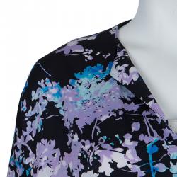 Pre Owned Diane Von Furstenberg Black Floral Print Oversized Kora Silk Blouse XS