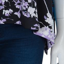 Pre Owned Diane Von Furstenberg Black Floral Print Oversized Kora Silk Blouse XS