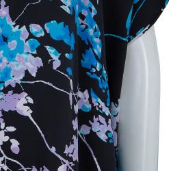 Pre Owned Diane Von Furstenberg Black Floral Print Oversized Kora Silk Blouse XS