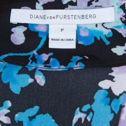 Pre Owned Diane Von Furstenberg Black Floral Print Oversized Kora Silk Blouse XS