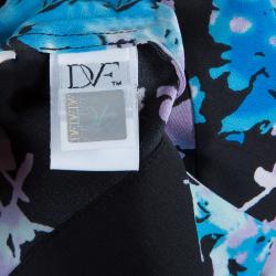 Pre Owned Diane Von Furstenberg Black Floral Print Oversized Kora Silk Blouse XS
