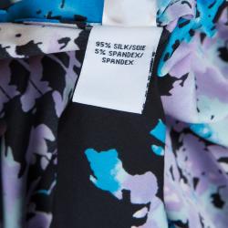 Pre Owned Diane Von Furstenberg Black Floral Print Oversized Kora Silk Blouse XS