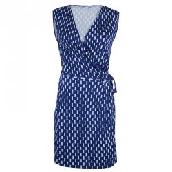 Pre Owned Diane Von Furstenberg Blue Printed Callista Wrap Dress M