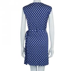 Pre Owned Diane Von Furstenberg Blue Printed Callista Wrap Dress M