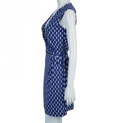 Pre Owned Diane Von Furstenberg Blue Printed Callista Wrap Dress M