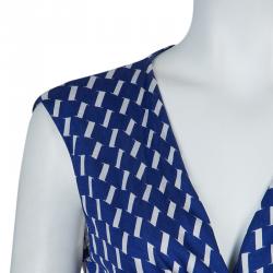 Pre Owned Diane Von Furstenberg Blue Printed Callista Wrap Dress M