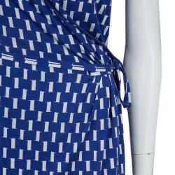 Pre Owned Diane Von Furstenberg Blue Printed Callista Wrap Dress M