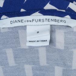 Pre Owned Diane Von Furstenberg Blue Printed Callista Wrap Dress M