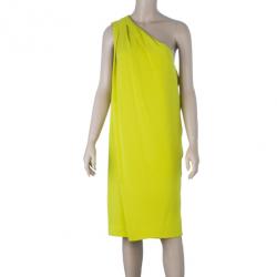 Pre Owned Diane Von Furstenberg New Liluye One Shoulder Silk-crepe Dress M