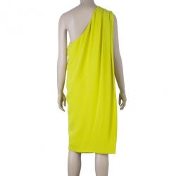Pre Owned Diane Von Furstenberg New Liluye One Shoulder Silk-crepe Dress M