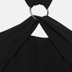 Pre Owned Diane von Furstenberg Black Crepe Asymmetric One-Shoulder Gown L