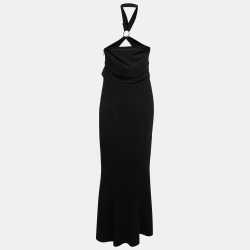 Pre Owned Diane von Furstenberg Black Crepe Asymmetric One-Shoulder Gown L