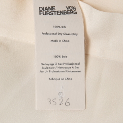 Pre Owned Diane Von Furstenberg Off White Silk Crepe Short Sleeve Blouse M