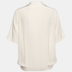 Pre Owned Diane Von Furstenberg Off White Silk Crepe Short Sleeve Blouse M