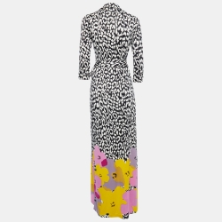 Diane Von Furstenberg Black & White Printed Jersey Silk Wrap Dress M