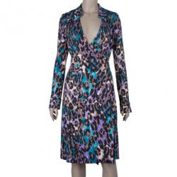 Pre Owned Diane Von Furstenberg Jeanne Animal Print Wrap Dress M