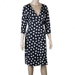 Pre Owned Diane Von Furstenberg Monochrome New Julian Wrap Dress M