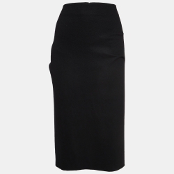 Black Wool Pleated Detail Pencil Skirt